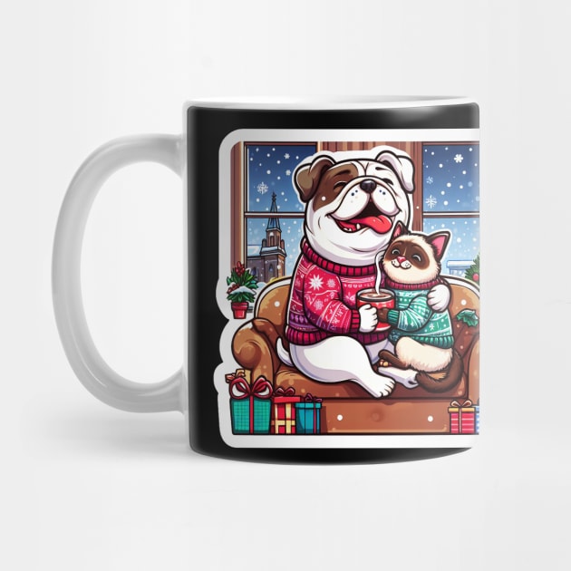 We Saw That meme Bulldog Siamese Cat Ugly Christmas Sweater Hot Chocolate Home Snowing by Plushism